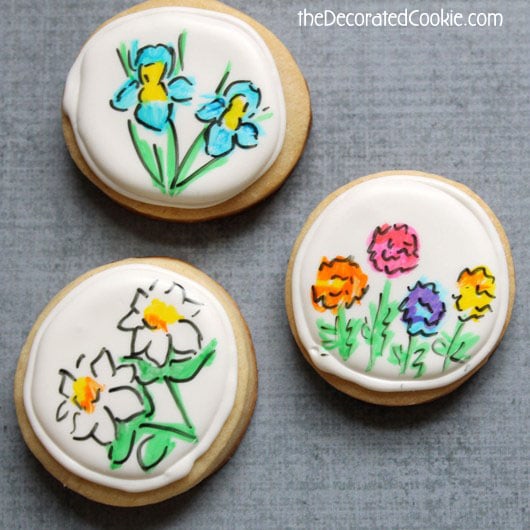  hand-drawn flower cookies for Mother's Day