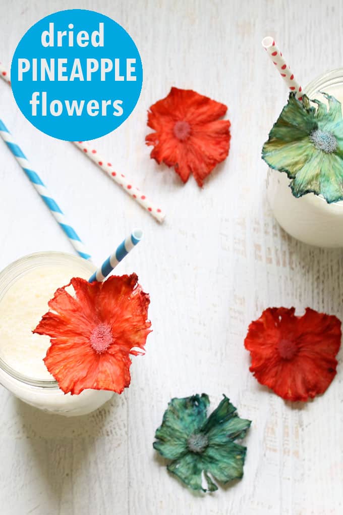 4th of July dessert idea: Add red and blue dried pineapple flowers to any treat. 