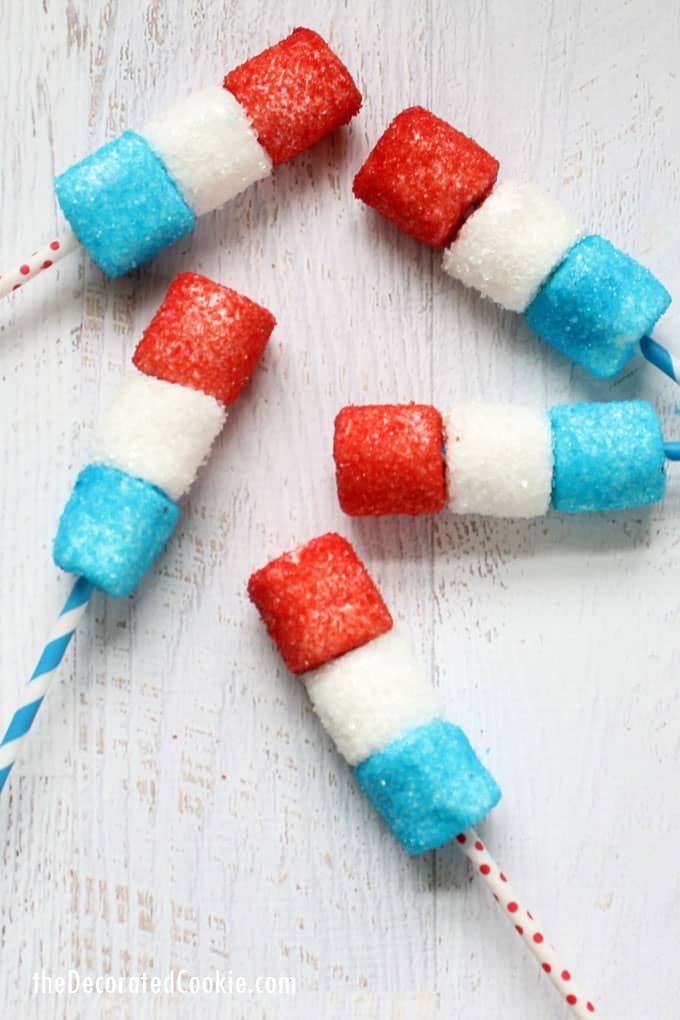 4th of July desserts: red, white, and blue marshmallow pops! 