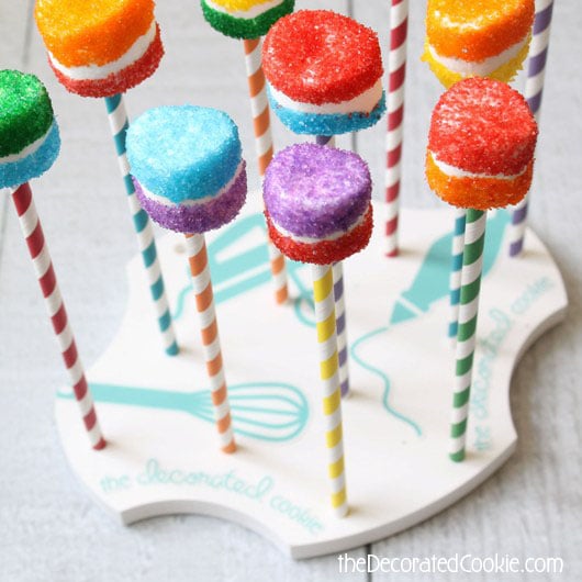 rainbow striped marshmallow pops 