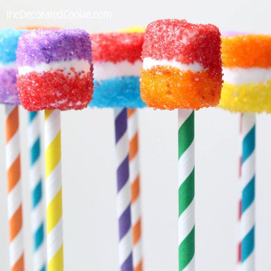 rainbow striped marshmallow pops 