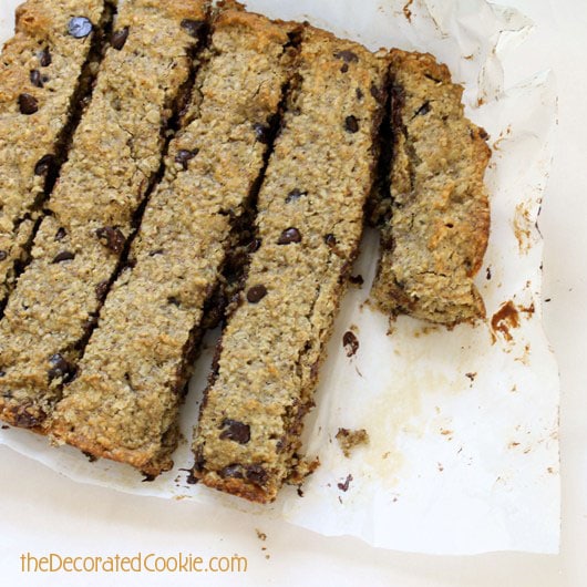 healthy banana oatmeal chocolate chip bar cookies