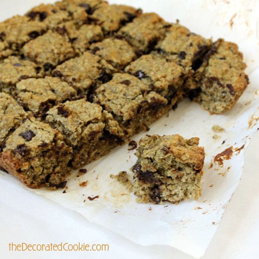 healthy banana oatmeal chocolate chip bar cookies