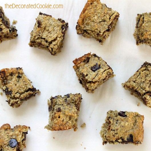 healthy banana oatmeal chocolate chip bar cookies