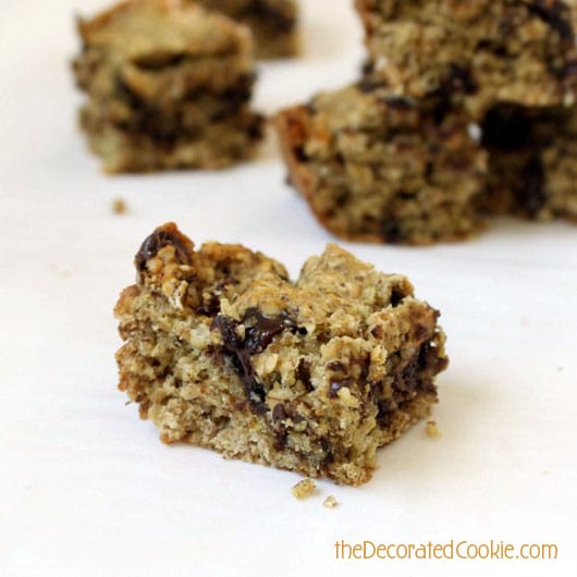 healthy banana oatmeal chocolate chip bar cookies