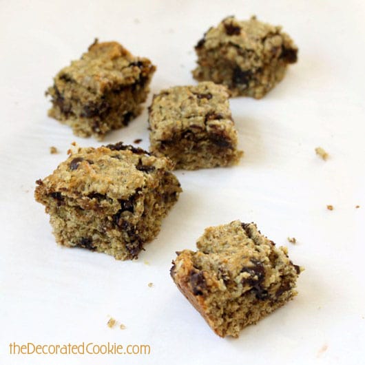 healthy banana oatmeal chocolate chip bar cookies