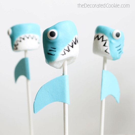 shark marshmallow pops