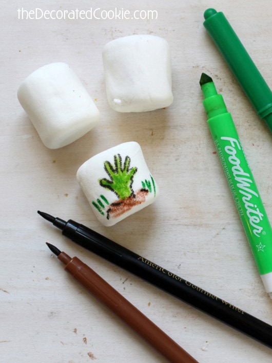 zombie hand marshmallows for Halloween 