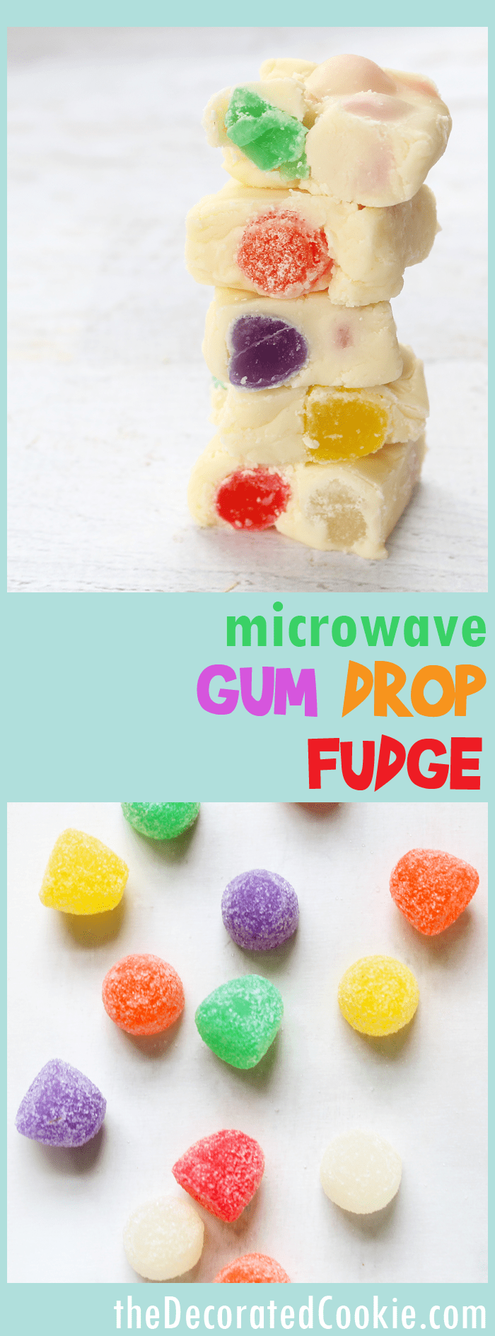 Easy microwave gumdrop fudge, a delicious Christmas dessert. 