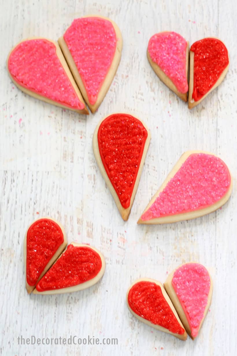 red and pink "you complete me" heart cookies for Valentine's Day 