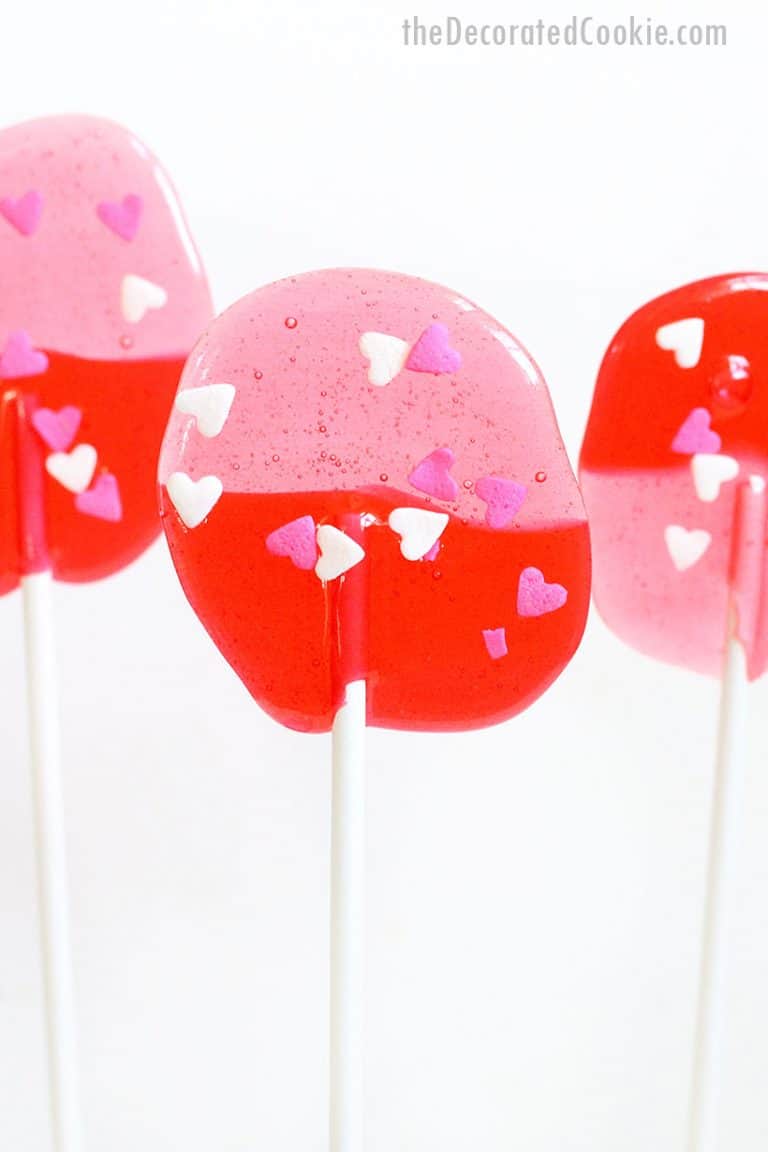 Valentine's Day lollipops made with Jolly Rancher store-bought candy