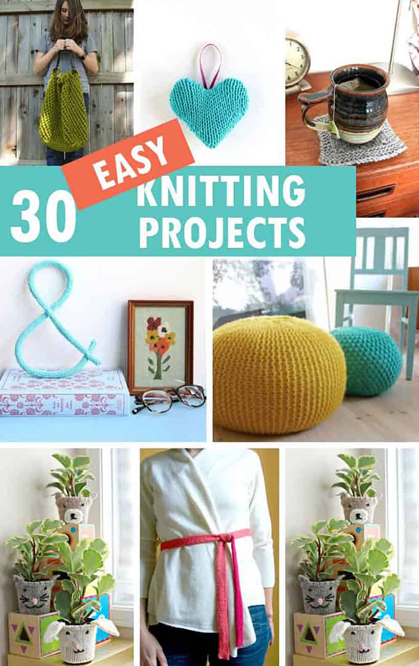 A roundup of 30 easy knitting projects beyond blankets and scarves. Crafts, home decor, and accessories knitting for beginners ideas.