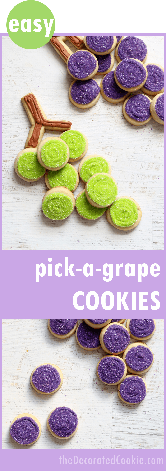 easy "pick a grape" decorated cookies, a cute wine club dessert idea 