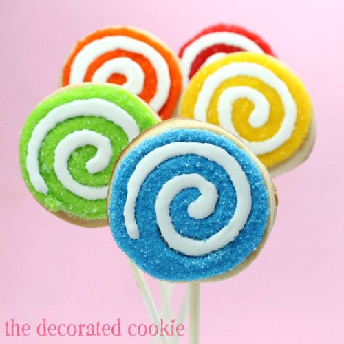 rainbow swirly cookie pops