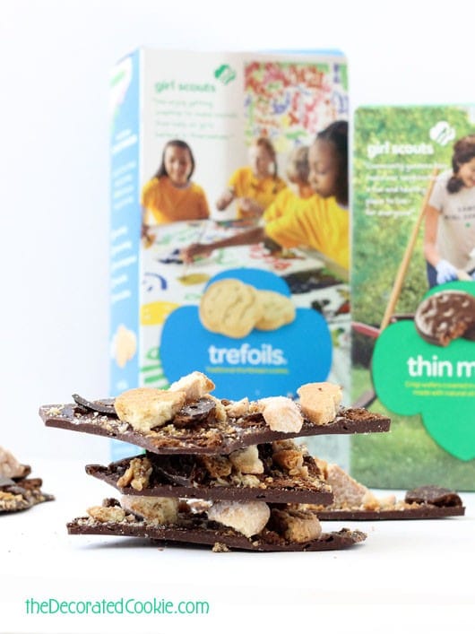 Girl Scout Cookies chocolate bark