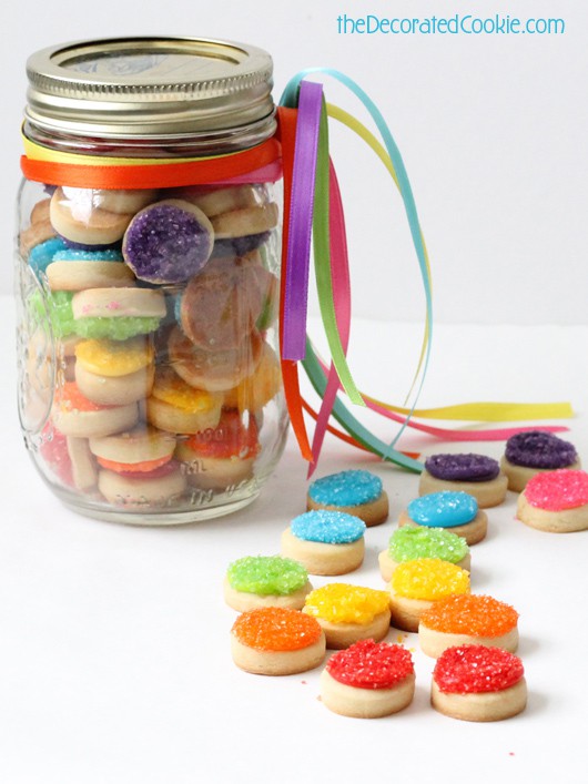 jar of sparkly rainbow cookie bites