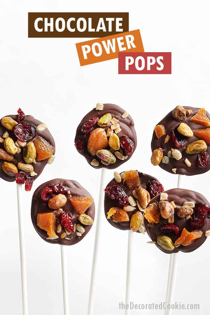  dark chocolate pops with fruits, nuts, and seeds