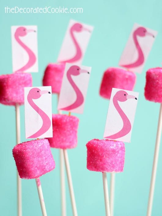 flamingo marshmallow pops with FREE printable