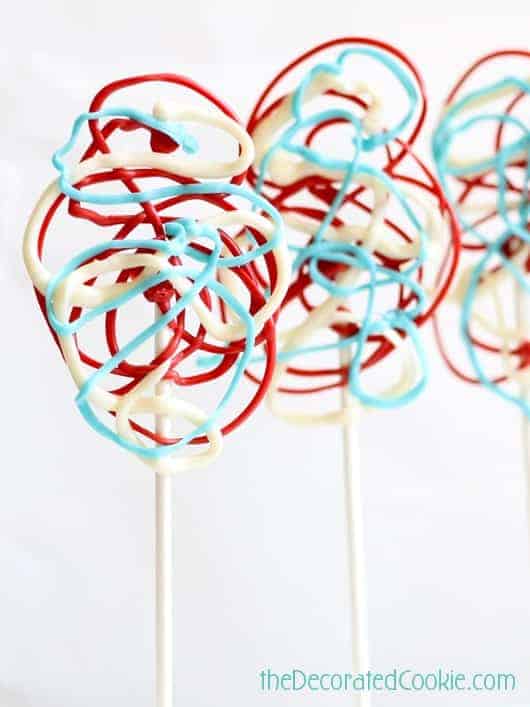 easy 4th of July candy pops in red, white and blue