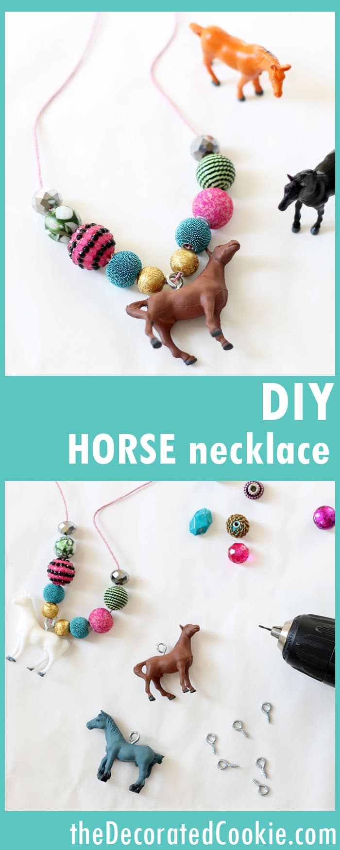 Try these DIY horse necklace crafts for your kid's horse party.