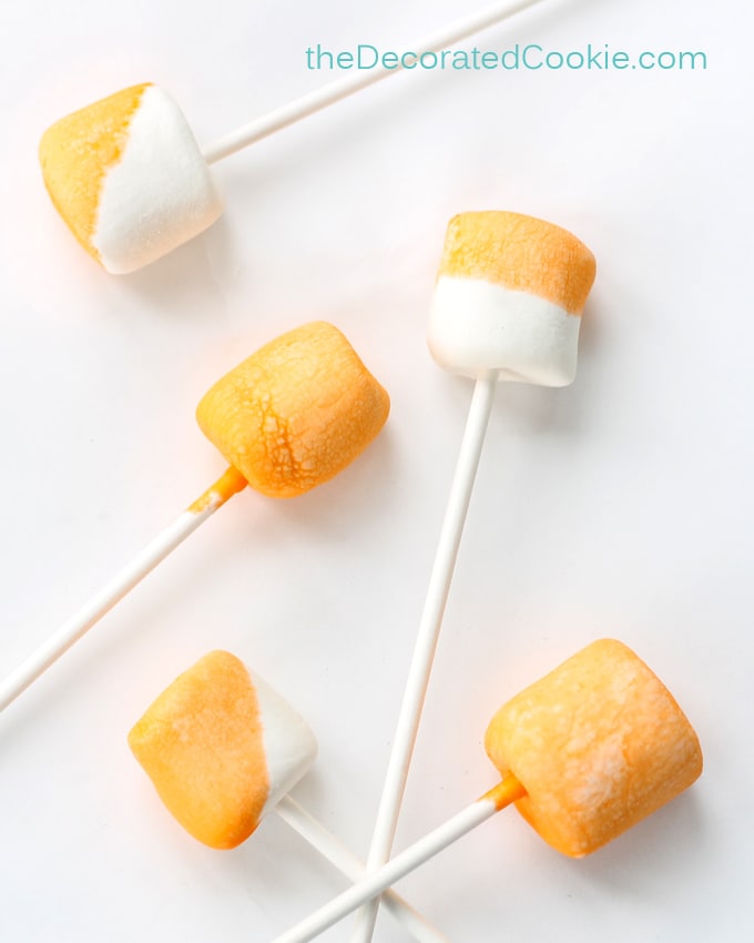 orange dip-dyed marshmallows
