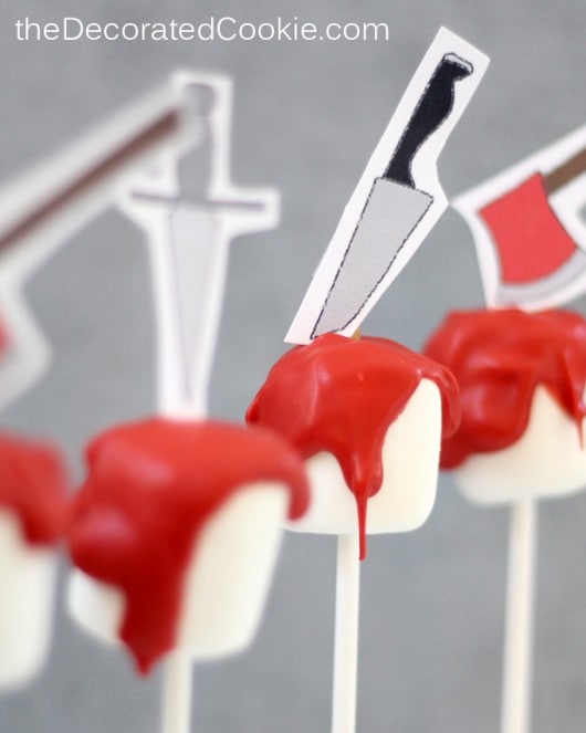 bloody Halloween marshmallows - FREE PRINTABLES with weapons