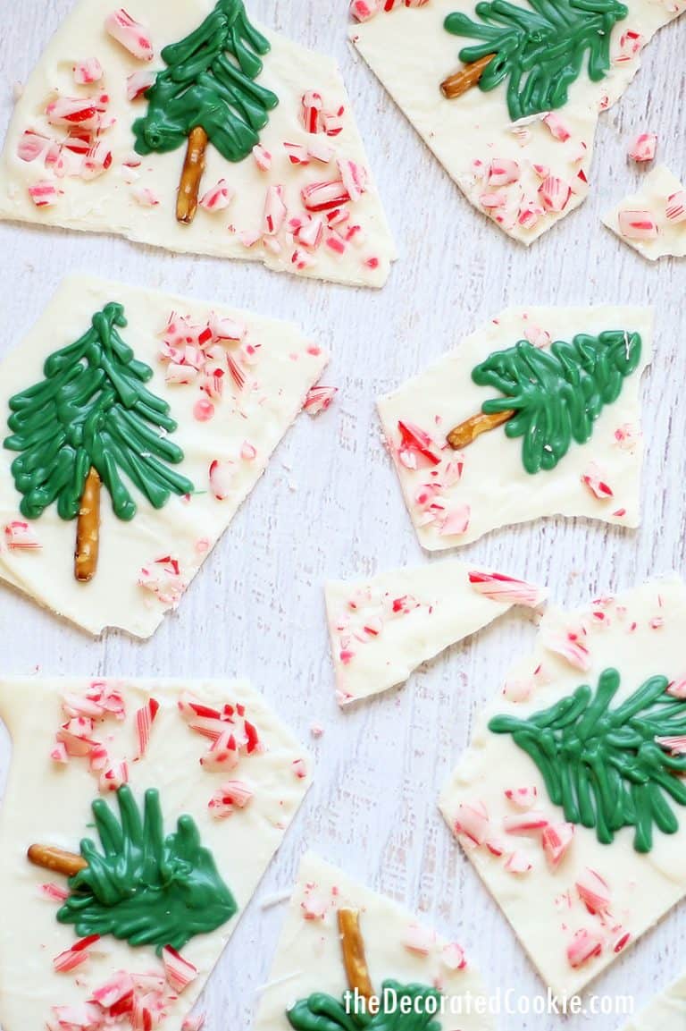 CHRISTMAS TREE WHITE CHOCOLATE BARK with peppermint