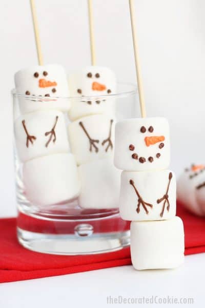 marshmallow snowman stirrers for hot chocolate