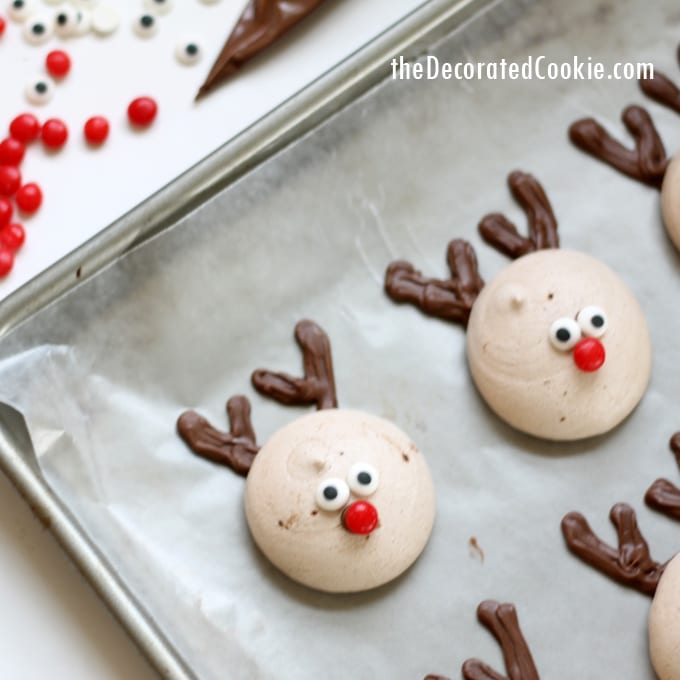 reindeer peppermint chocolate meringue cookies for Christmas 