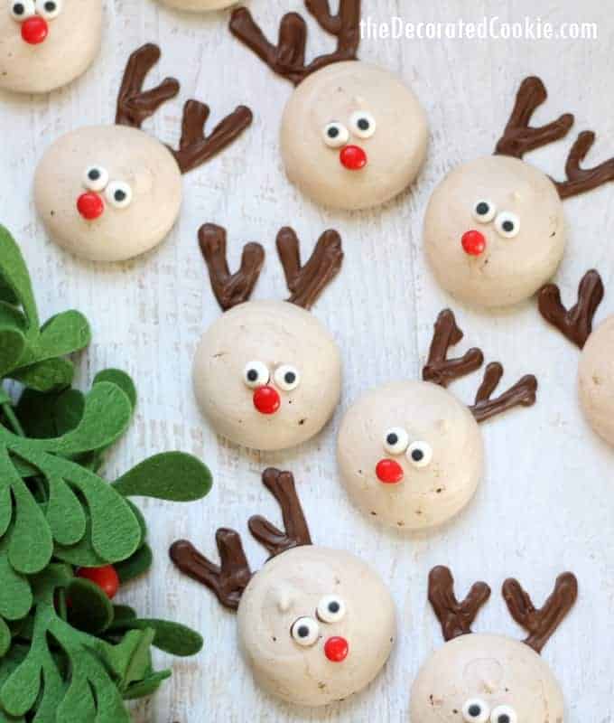 reindeer peppermint chocolate meringue cookies for Christmas