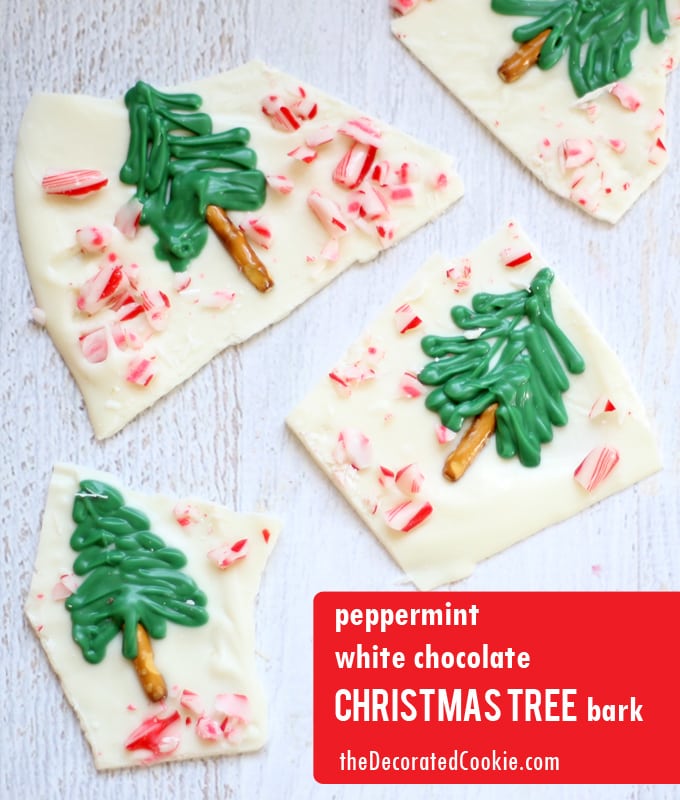 peppermint white chocolate Christmas tree bark 