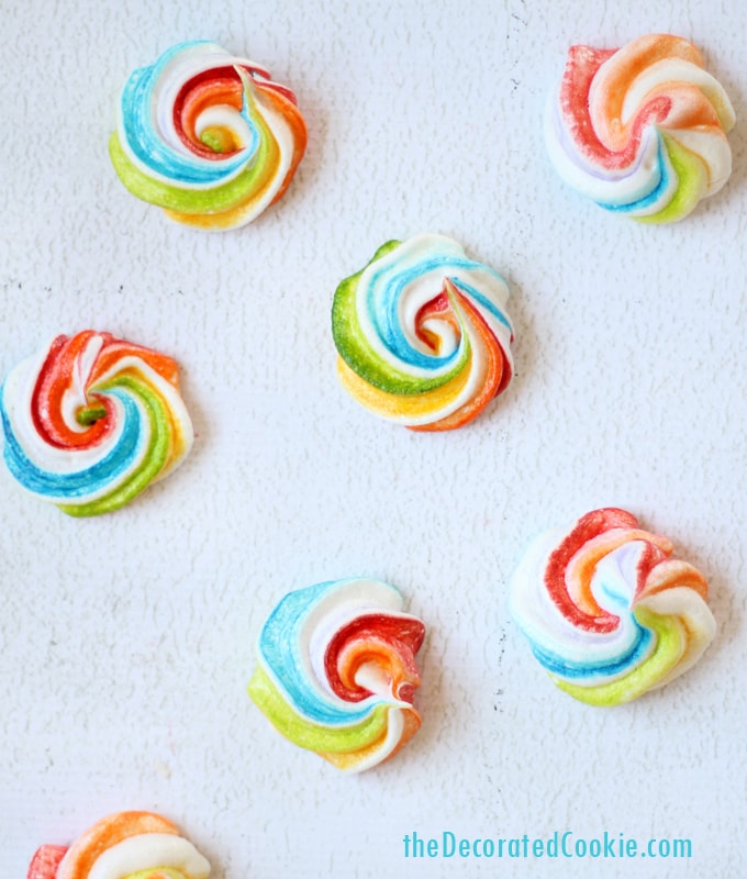 rainbow meringue cookies by theDecoratedCookie.com
