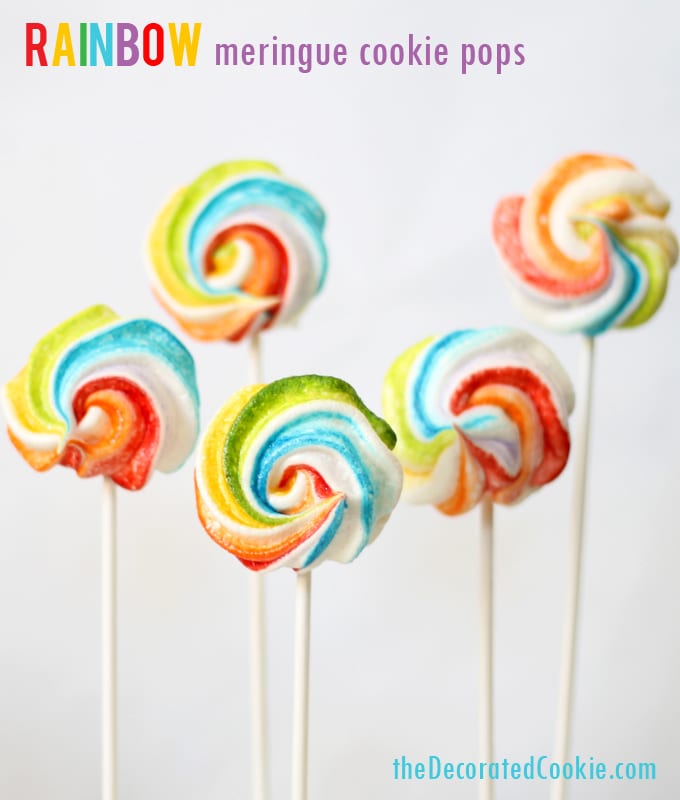 rainbow meringue cookie pops by TheDecoratedCookie.com
