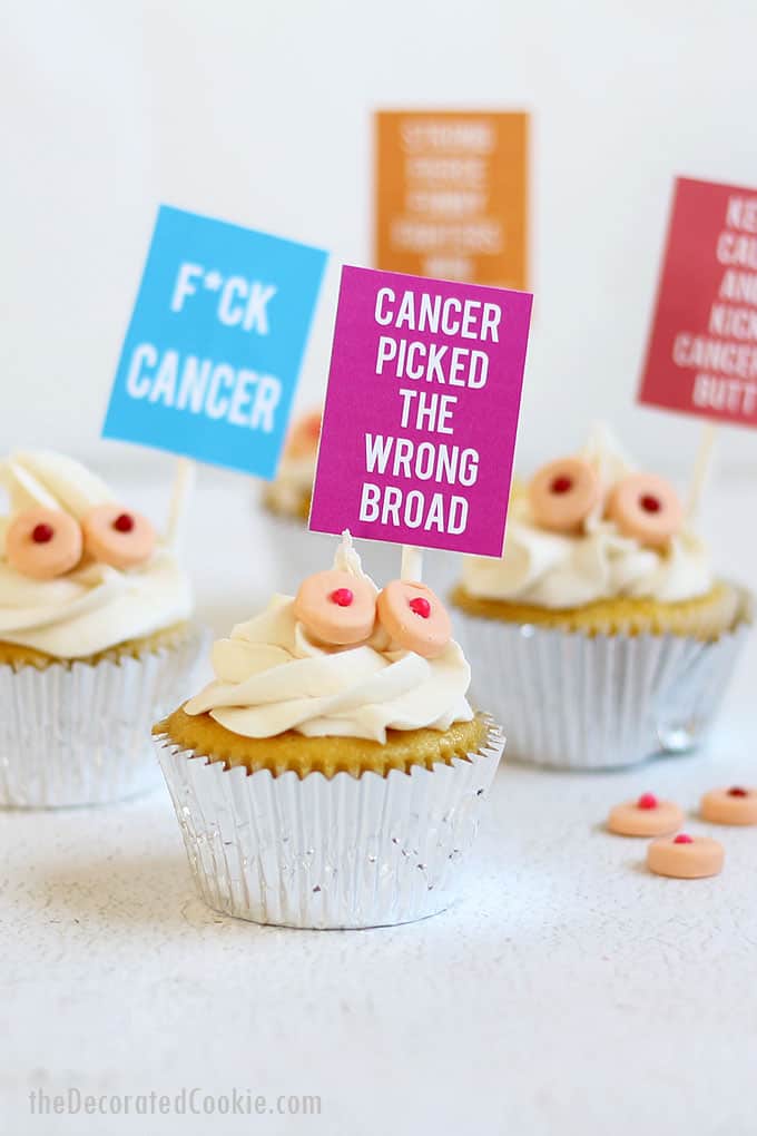 BREAST CANCER CUPCAKES -- with fondant boob sprinkles to celebrate and honor those suffering from and fighting breast cancer.