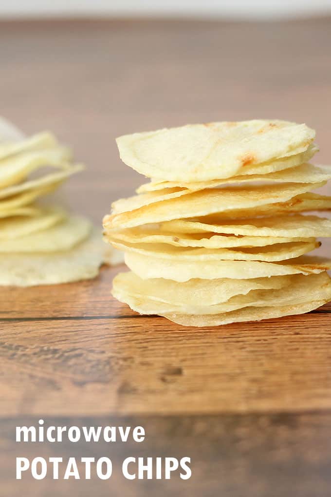 These HOMEMADE POTATO CHIPS are crispy, salty, and perfect, and they are made in the microwave! Lay's potato chip copycat recipe.