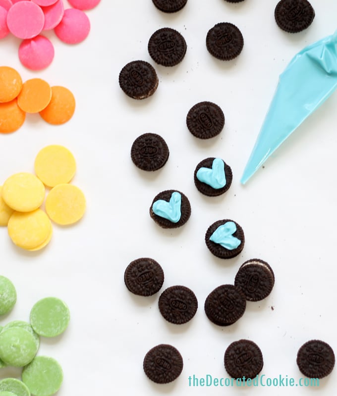 mini Oreo rainbow heart cookies for Valentine's Day 