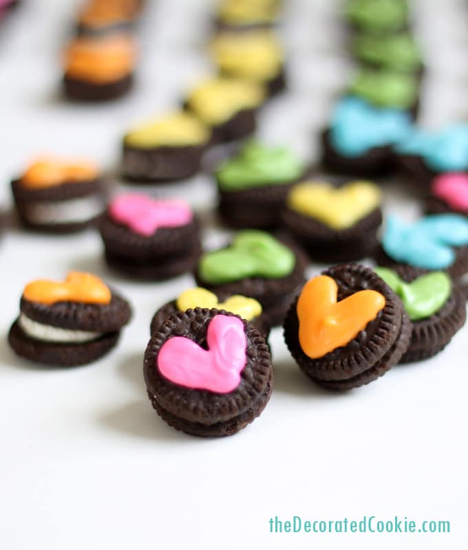 mini Oreo rainbow heart cookies for Valentine's Day 