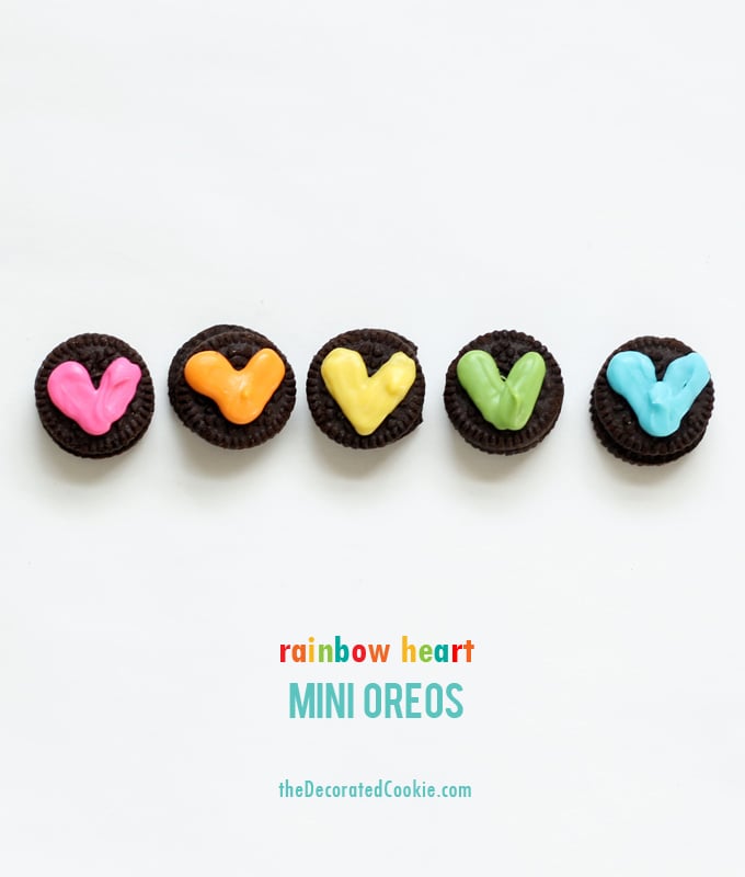 mini Oreo rainbow heart cookies for Valentine's Day 