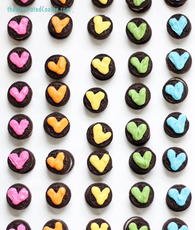 mini Oreo rainbow heart cookies for Valentine's Day 