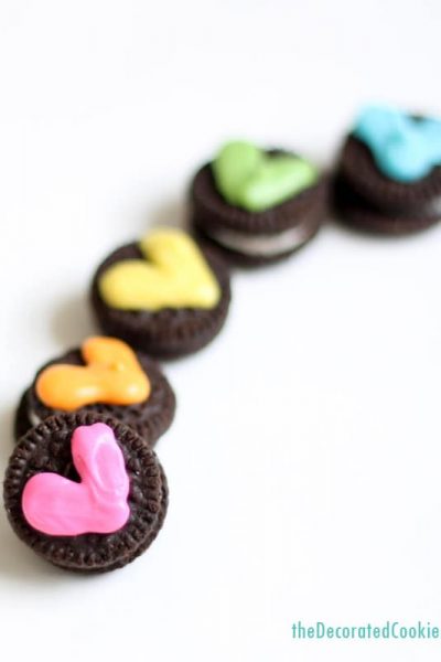 mini Oreo rainbow heart cookies for Valentine's Day