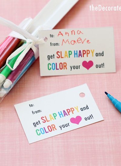 color-your-own slap bracelet Valentine's Day cards for kids' class parties, with FREE printable