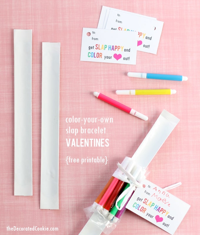 color-your-own slap bracelet Valentine's Day cards 