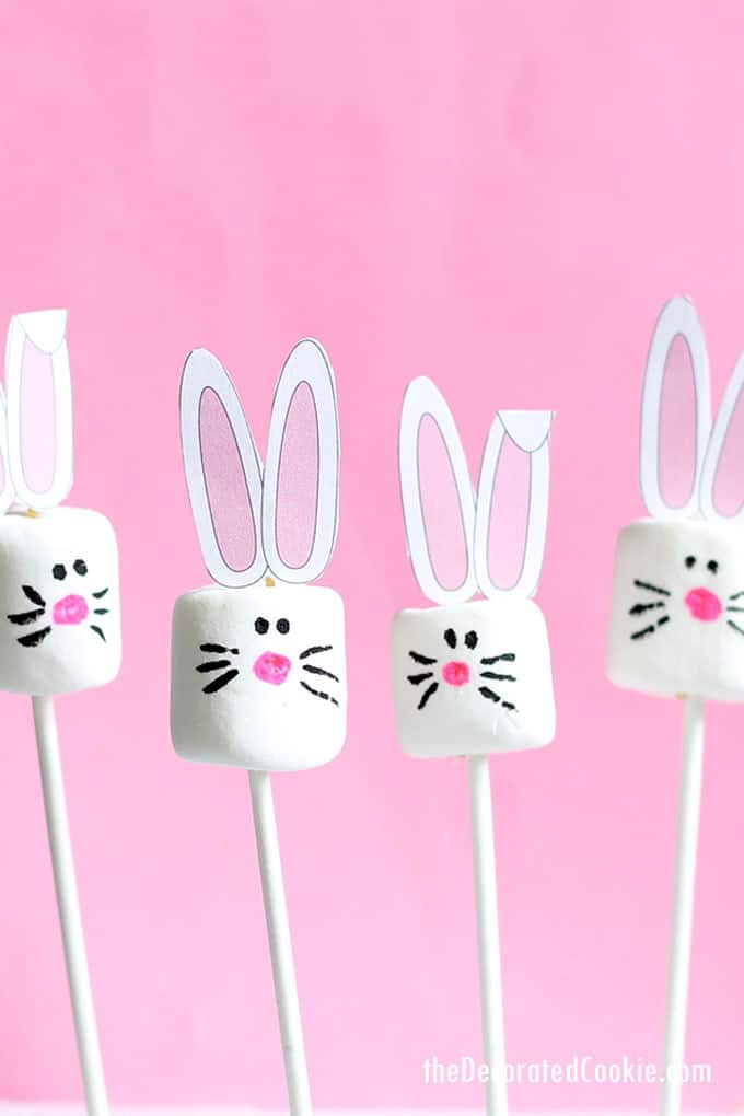 Quick and easy Easter bunny marshmallows with free printable bunny ears. A fun food idea for Easter that kids can make themselves.