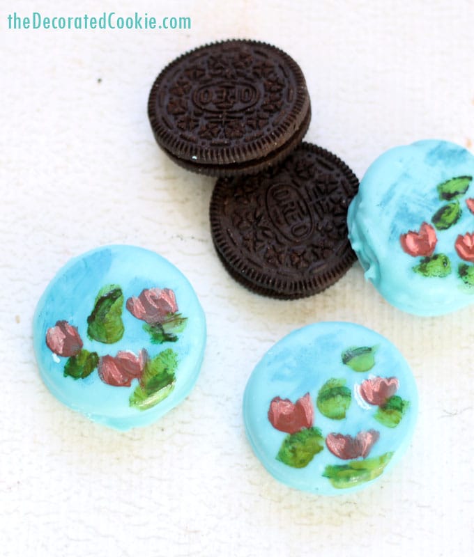 hand-painted Monet's water lilies on Oreos 