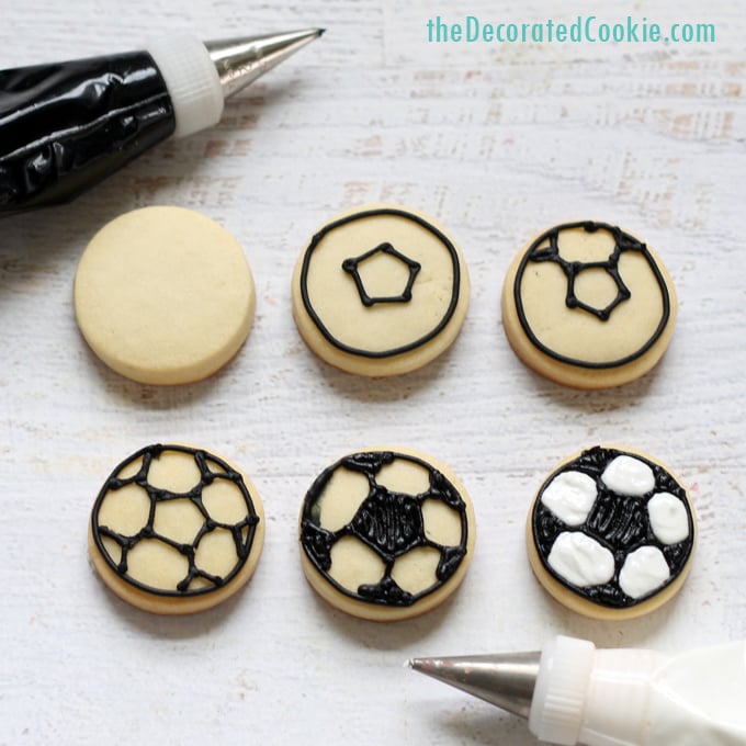 soccer ball cookies -- mini decorated cookies for sports party