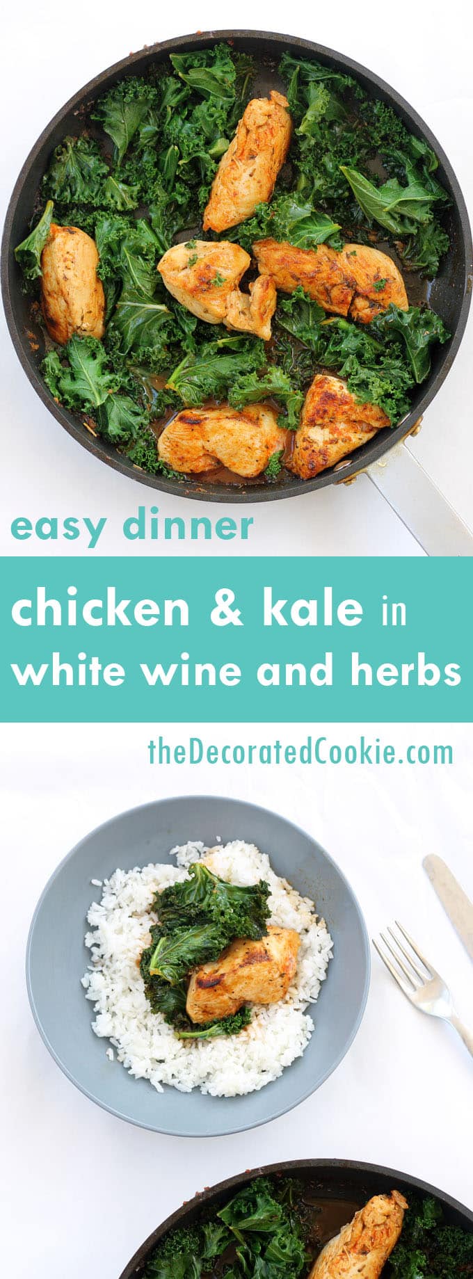 easy dinner: chicken and kale in white wine and herbs