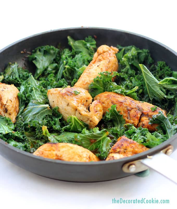 easy dinner: chicken and kale in white wine and herbs