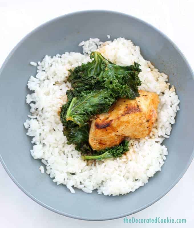 easy dinner: chicken and kale in white wine and herbs