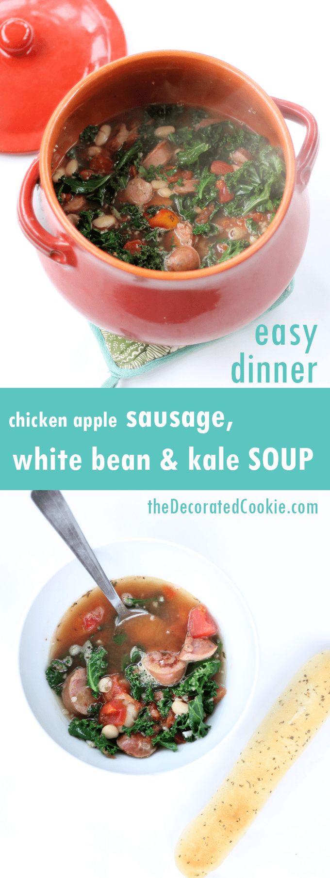 chicken apple sausage, white bean and kale SOUP, easy dinner 