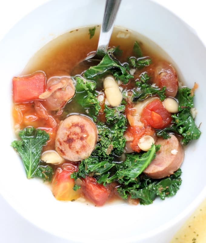 chicken apple sausage, white bean and kale SOUP, easy dinner 